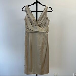 Donna Ricco Beige Satin Cocktail Dress with Draped V-Neck – Size 8